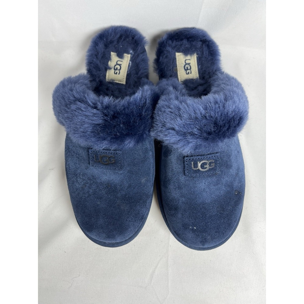 UGG AUSTRALIA REAL Sheepskin! Slide Slippers  Womens Sz 9 Shoes Navy VGUC - Picture 10 of 15